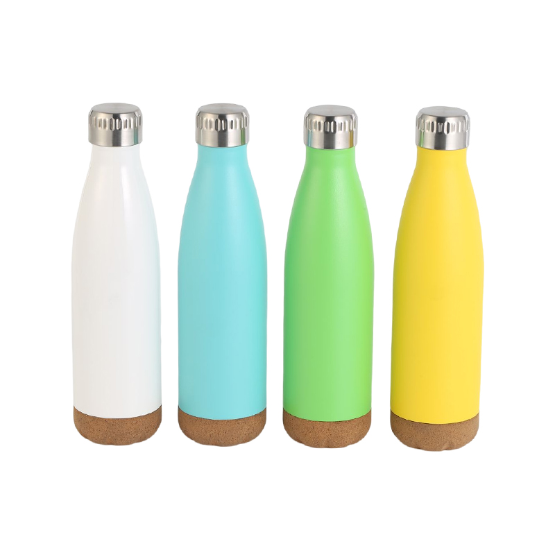 Creative 500ml double wall stainless steel cola shaped  insulated stainless steel sports water bottle with cork bottom  base