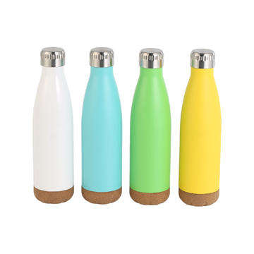 Creative 500ml double wall stainless steel cola shaped  insulated stainless steel sports water bottle with cork bottom  base
