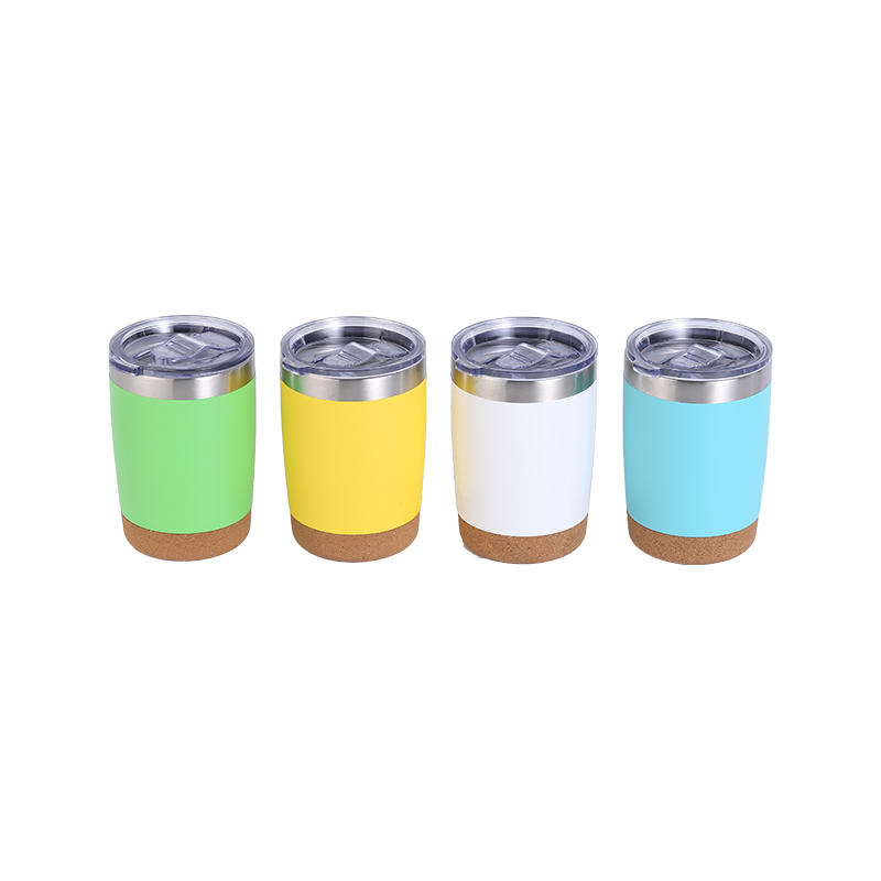 Powder coated cork bottom double wall stainless steel vacuum insulated travel mug office stainless steel coffee cup